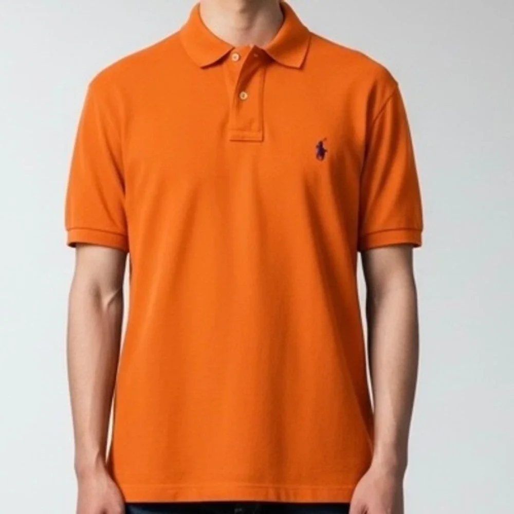 Polo Ralph‎ Lauren Mens Orange Short Sleeve Pony Logo Polo Shirt Size Small